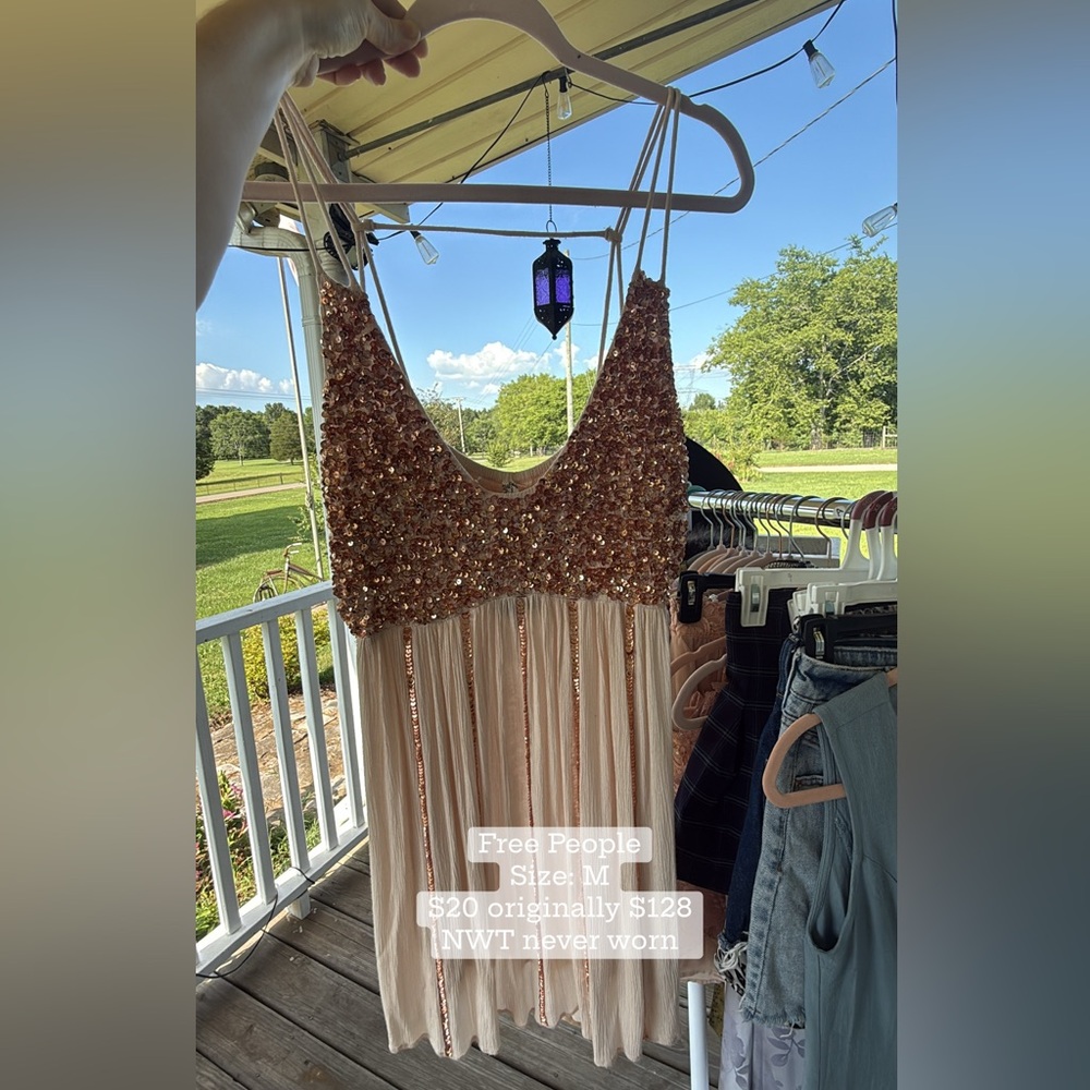 Free People Rose Gold Sequin Backless Dress